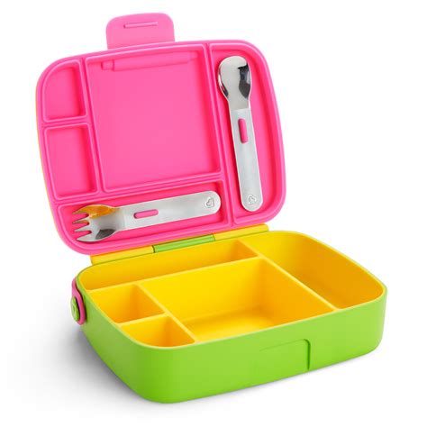 munchkin lunch bento box with stainless steel utensils|Munchkin’s Lunch™ Bento Box with Stainless Steel Utensils.